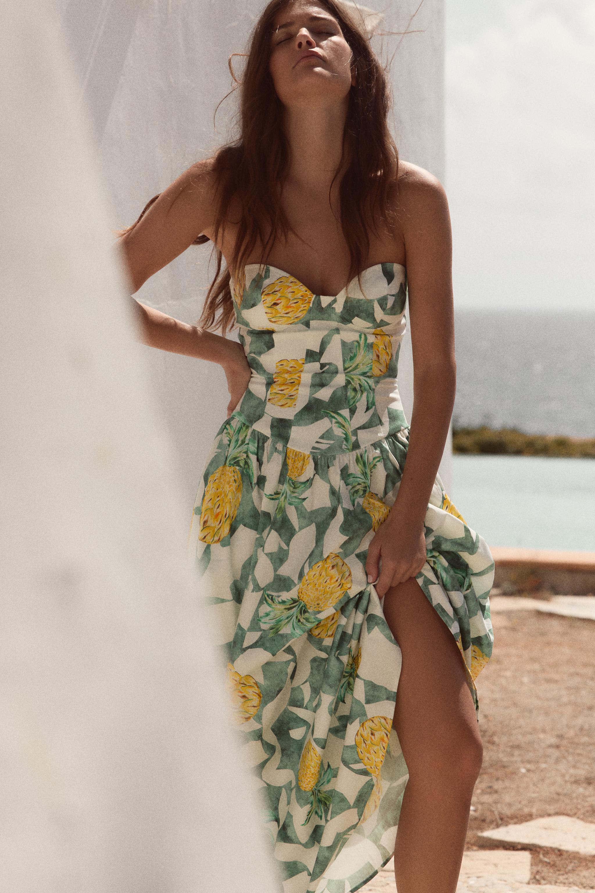 FRUIT PRINT BUSTIER POPLIN DRESS